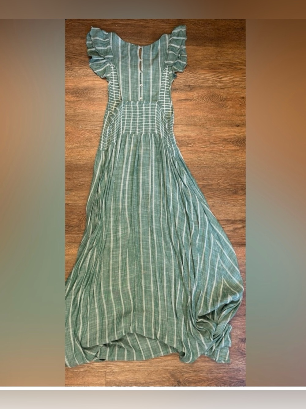 Free People XS Green Striped Maxi Dress Boho Flutter Sleeve - Picture 7 of 7